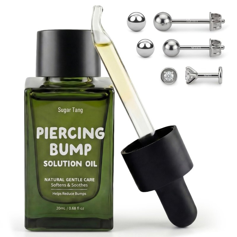 SugarTang Piercing Bump Solution Oil with Natural Jojoba Rosehip Tea Tree, Nose Stud and Downsizing Earrings Studs,Gentle Aftercare for Bumps,Curved Dropper 20ml 1bottle
