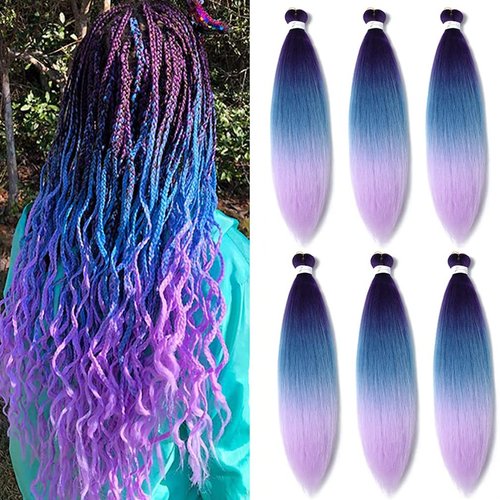 Pre Stretched Braiding Hair Extensions 30 Inch 6 Packs Long Professional Crochet Twist Braids Hair High Temperature Synthetic Fiber Yaki Texture(30",purple-lake blue-light purple)