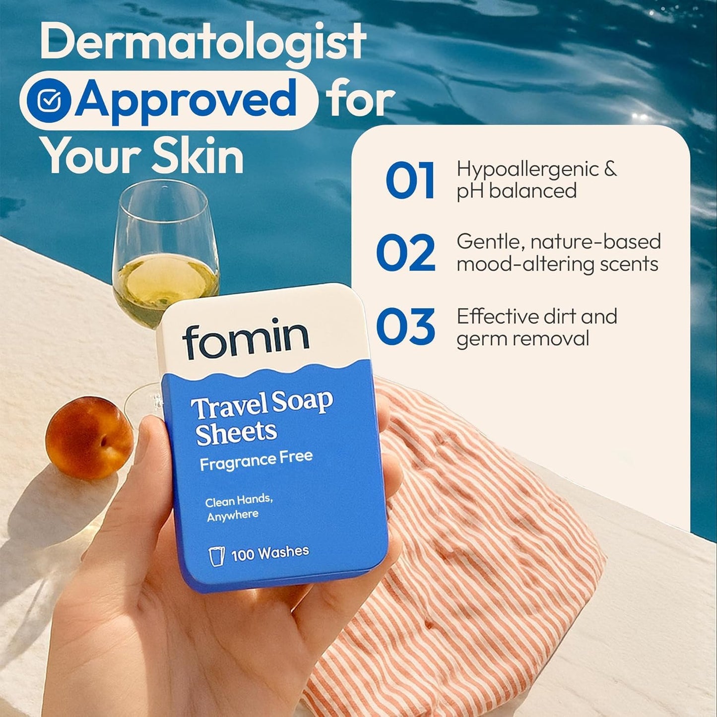 FOMIN - Paper Soap Sheets for Traveling - 300 Unscented Portable Hand Soap Sheets for Travel in Tin - Dissolvable Mini Portable Travel Soap Sheet for Hand Washing, Camping and Hiking