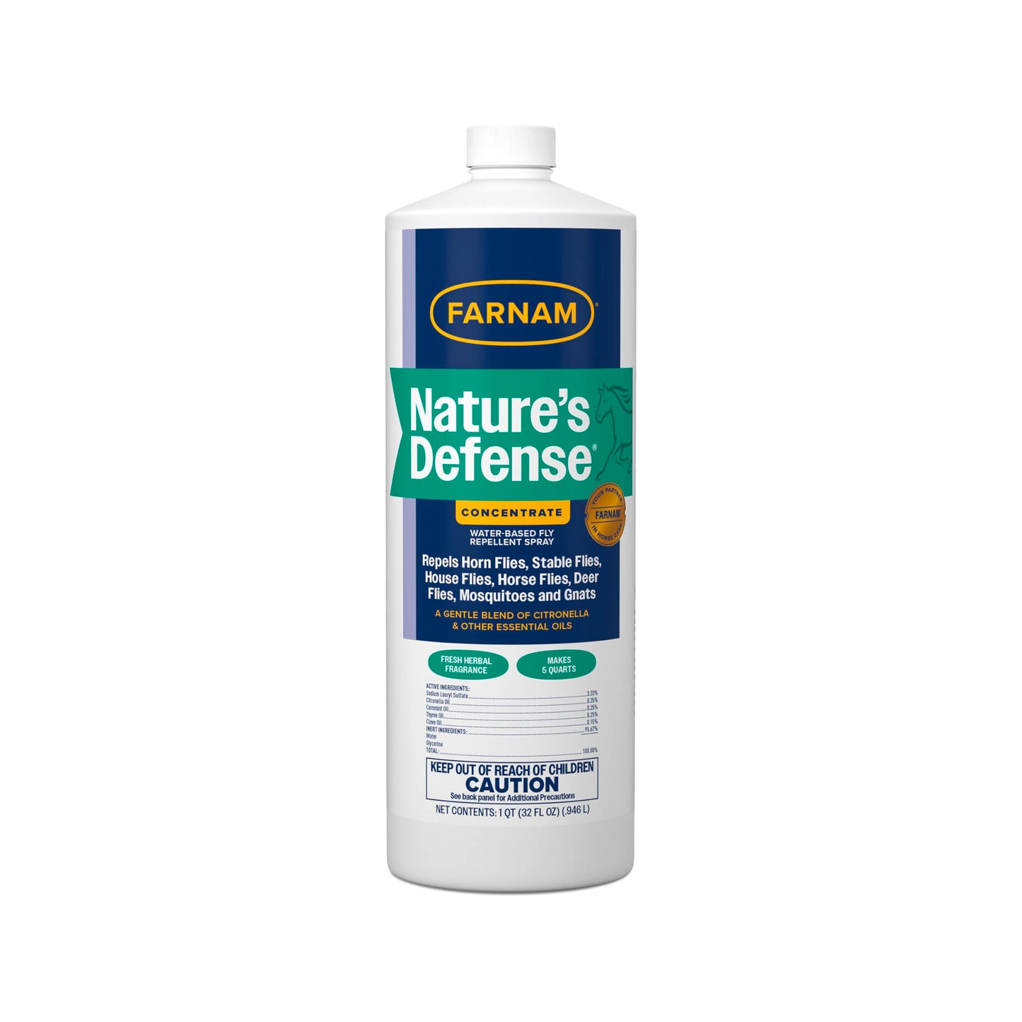 Farnam Nature’s Defense Concentrate, Water-Based Botanical Fly Repellent Spray for Horses, Ideal for Sensitive Skin, 32 oz