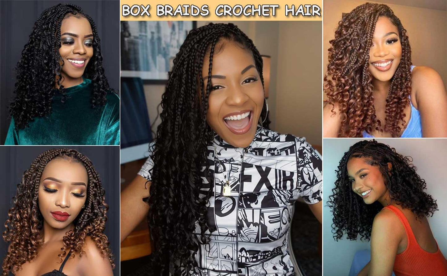 8 Packs Goddess Bohemian Box Braids Crochet Hair with Curly Ends 12 Inch Boho Braids Crochet Box Braids Synthetic Braiding Hair Extensions for Black Women (1B, 12 inch 8 pack)