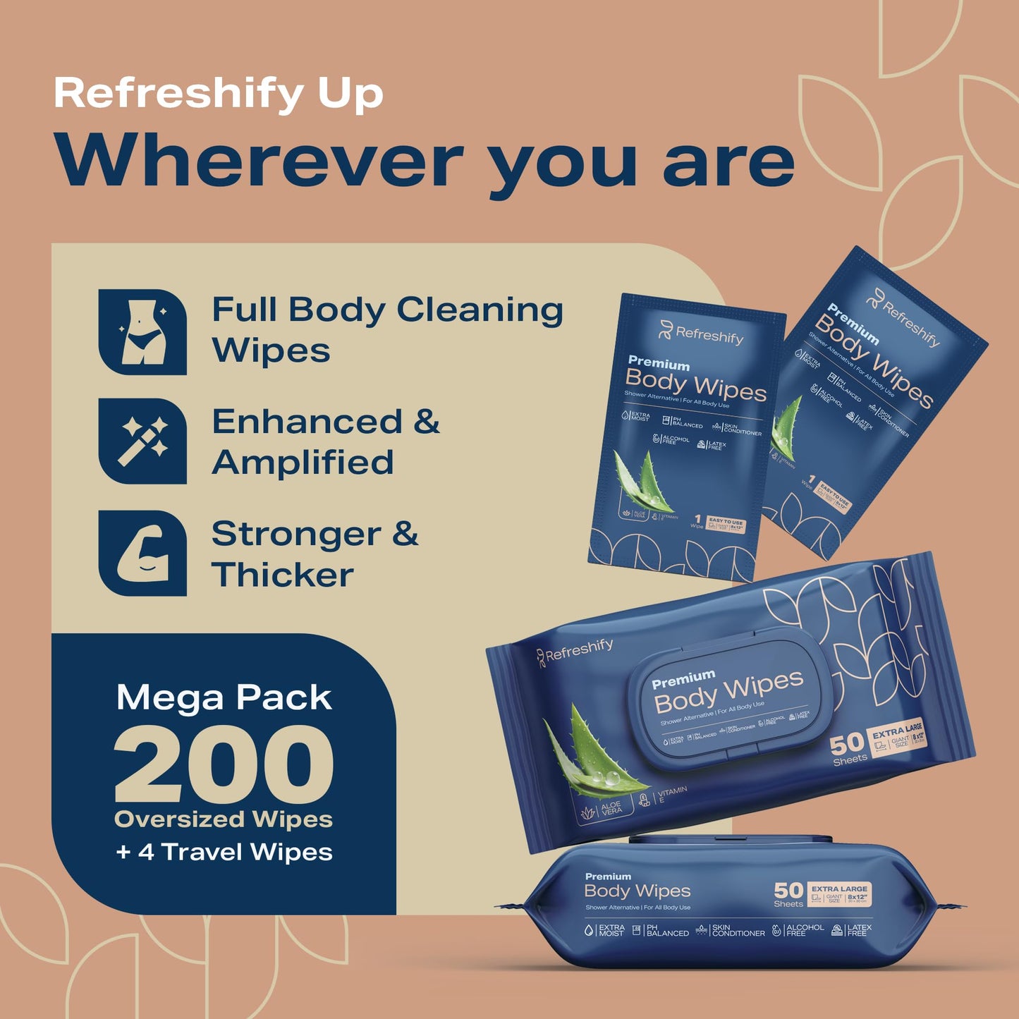200 XL Body Wipes for Adults Bathing No Rinse, XL Shower Wipes and Disposable Washcloths, Wipes for Adults, Adult Wipes for Elderly Care and Recovery, Travel Wipes Included, 8"x 12"