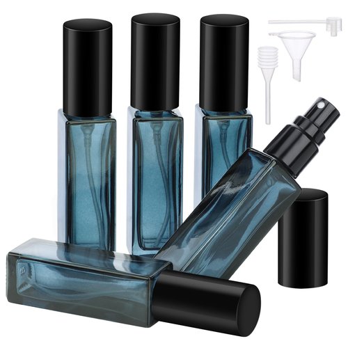 Segbeauty Glass Perfume Bottles, 5 Pack 10ML Refillable Mini Perfume Bottle Travel, Portable Leak-proof Square Spray Pump Bottle Atomizer Dispensing Containers with Lids for Fragrance Essential Oil
