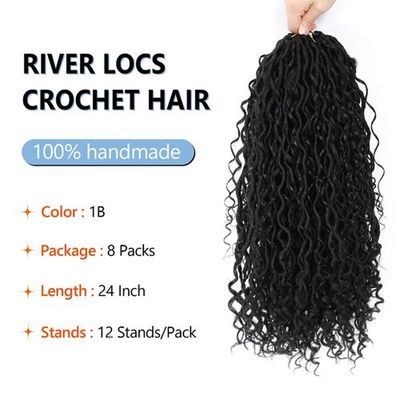 Goddess Locs Crochet Hair For Black Women 24 Inch 8 Packs Faux Locs Crochet Hair Crochet Locs Crochet Hair Pre Looped Crochet Locs River Locs With Curly Ends (1B#)