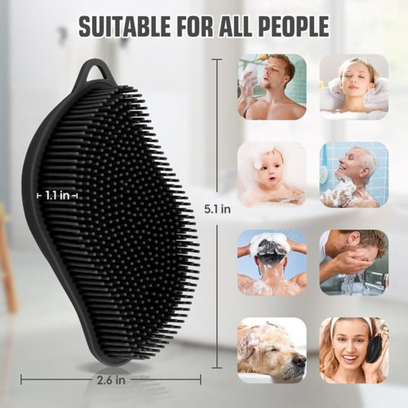 VWMYQ Silicone Body Scrubber Pro 2-in-1 Shower Scrubber for Body Care, Lathers Well, Silicone Loofah and Body Scrubber Exfoliator for Men and Women (Black, Body + Massage)