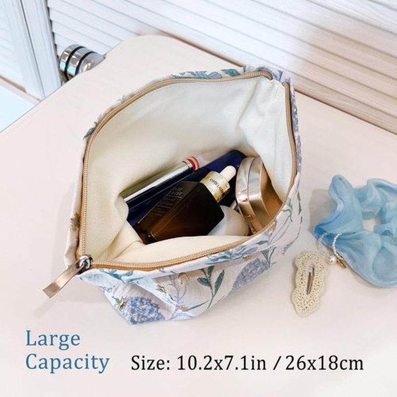 STARDW Flower Cosmetic Bags Makeup Bags for Women and Girls,Travel Makeup Bag Large Capacity Canvas Makeup Bag,Makeup Organizer Bag Zipper Pouch (Dandelion Blue)