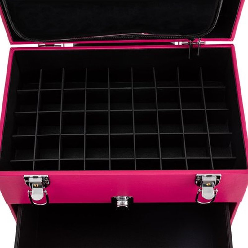 PalaUha Rolling Makeup Train Case Professional Cosmetic Organizer Trolley with Drawers Compartment Nail Case Wheeled Manicure Pedicure Storage Case for Hair Stylists Makeup Artists (Pink & Silver)