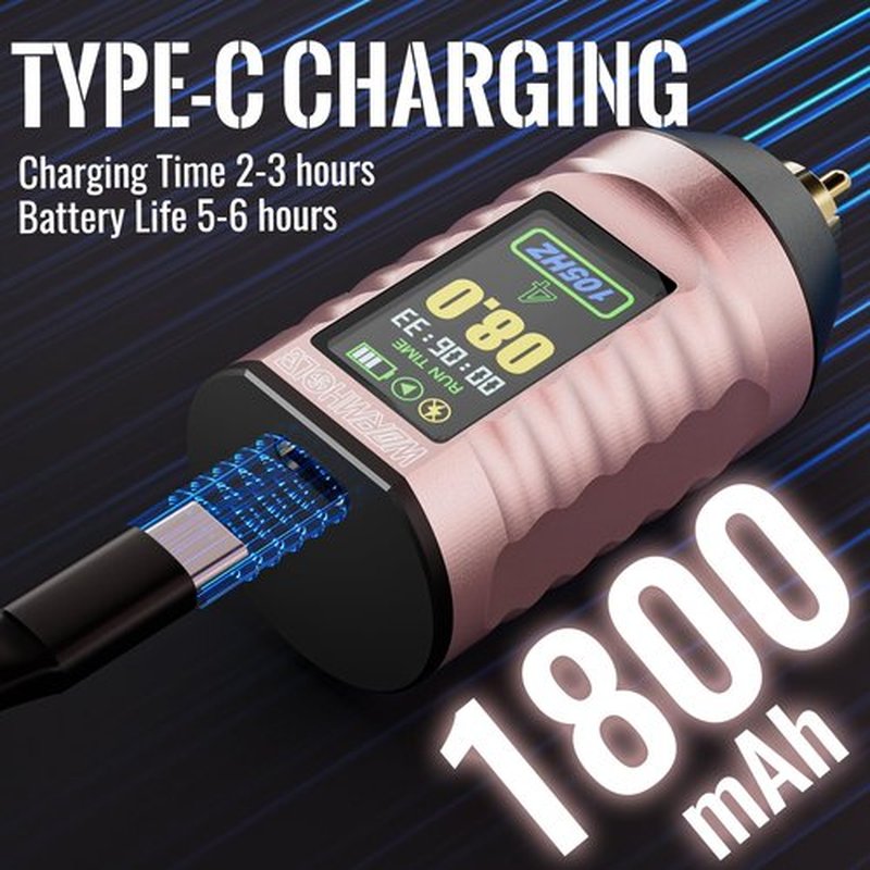 Wormhole Wireless Tattoo Power Supply Rechargeable Cordless Tattoo Battery Pack 1800mAh Portable Tattoo Battery RCA Lithium Battery with LED Digital Display For Tattoo Pen Rotary Tattoo Machine WB14-B