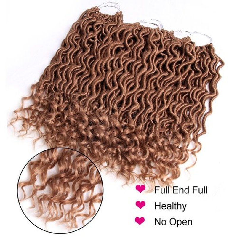 6 Packs Goddess Locs Crochet Hair Wavy Curly #27 14 Inch Faux Locs Crochet Braids Synthetic Hair Extensions Brown Goddess Crochet Locs Low Temperature Braiding Hair (14" (6 Packs), #27)