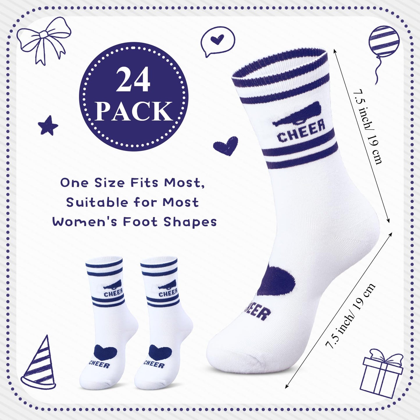 Cutecrop 12/24/48 Pairs Cheerleader Gifts Cheerleader Socks Cheer Ankle Sock for Women Girls Team Cheer Accessories(Blue,24 Pairs)