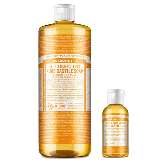 Dr. Bronner's Pure-Castile Liquid Soap - Citrus Bundle | 32 oz & 2 oz Travel Bottle