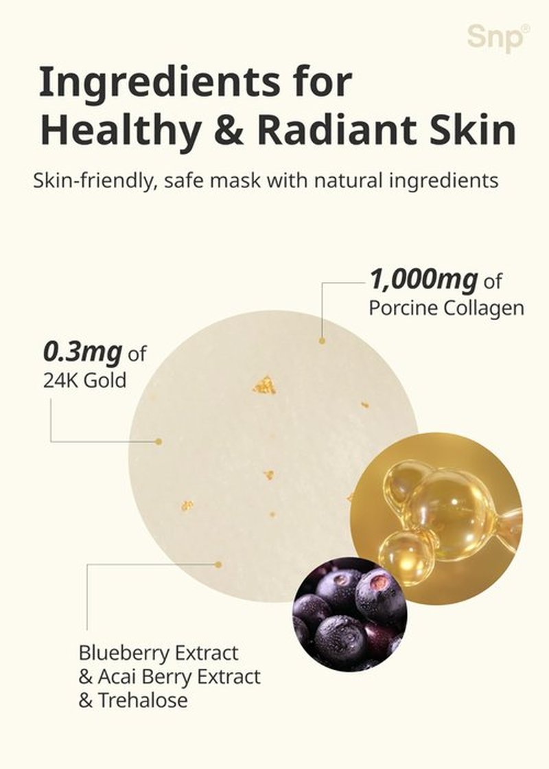 [K Beauty Snp] 24K Gold Ampoule Sheet Mask | Aging Prevention Face Mask | For Tightening, Hydrating, and Nourishing | Korean Skin Care | Overnight Face Masks | Moisturizing Sheet Mask | 10 Sheets