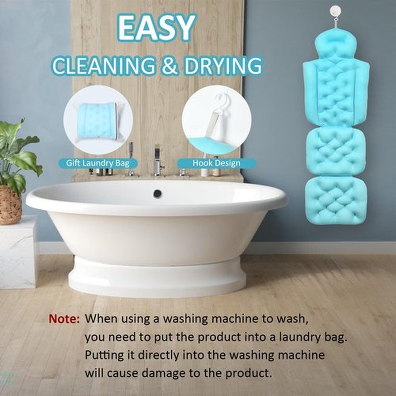 Luxury Full Body Bath Pillow for Bathtub, Bath Pillows for Tub with Mesh Laundry Bag & Non-Slip Suction Cups, Cushion for Bathtub Headrest Neck Back Support - 5D Air Mesh & Quick Drying | Ocean Blue