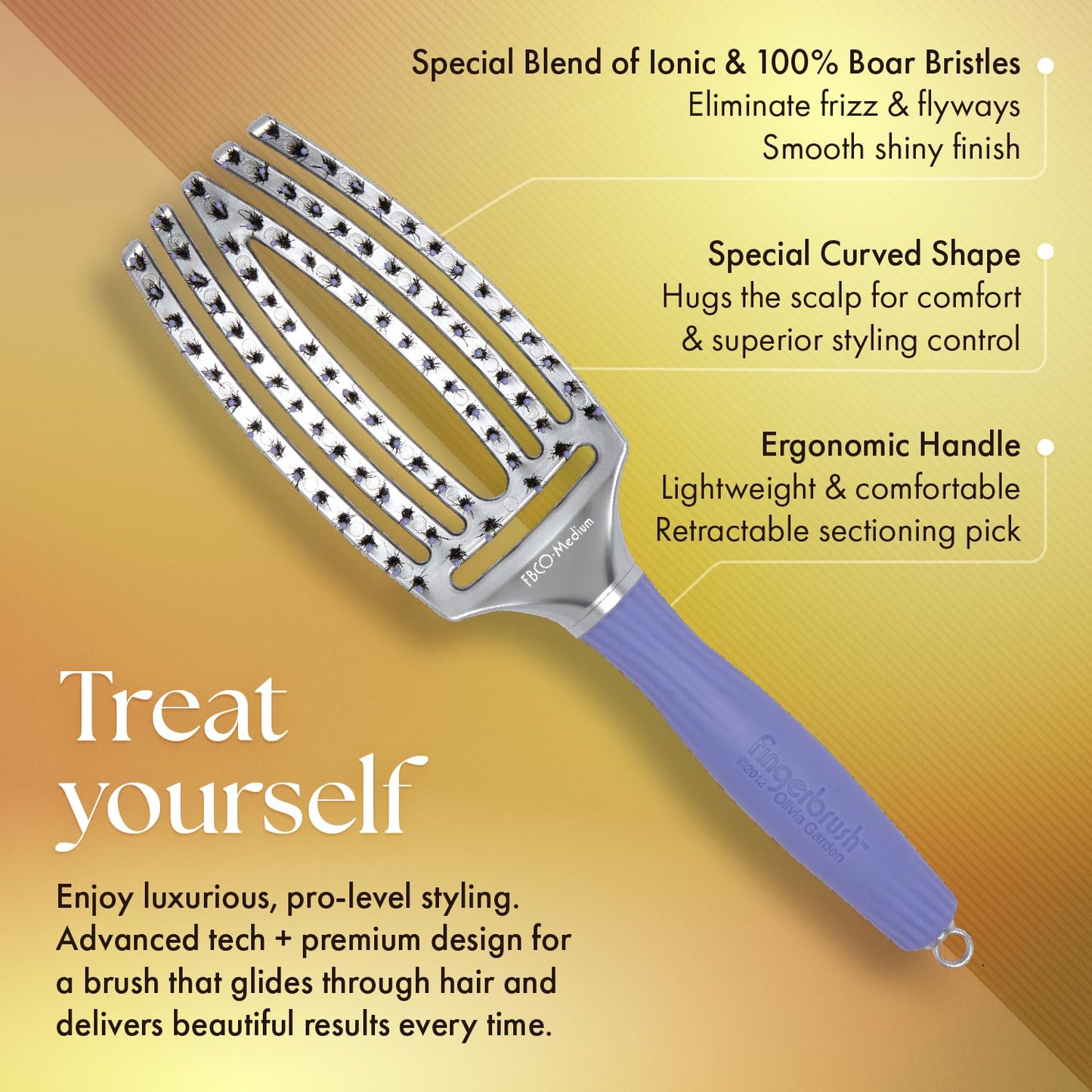 Olivia Garden FingerBrush Scalp-Hugging & Vented Combo Paddle Hair Brush (ionic & 100% boar bristles)