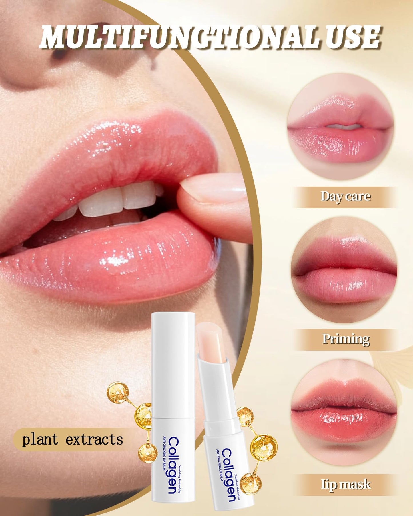 Collagen Lip Balm Set, 5Pcs Moisturizing Hydrating Lip Balm, Dry Lips Care Lip Moisturizer, Nourishing Vegan Lip Primer for Lipstick, Lightweight & Non-Sticky,Thanksgiving Lip Care Gift Kit for Women