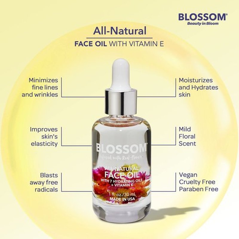 Blossom Unscented All Natural, Vegan, Cruelty Free Face Oil with Vitamin E, Infused with Real Flowers, Made in USA, 0.5 fl. oz., Summer Breeze