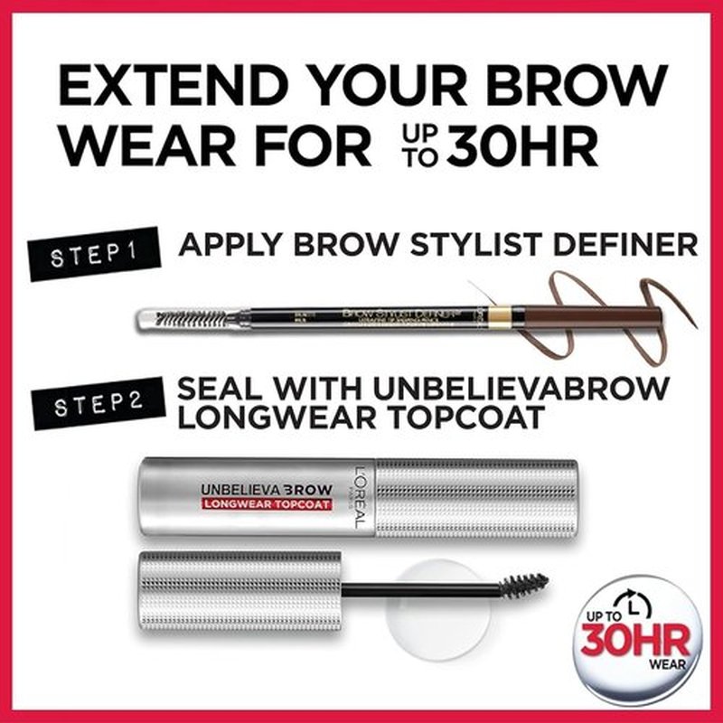 L'Oreal Paris Makeup Brow Stylist Definer Waterproof Eyebrow Pencil, Ultra-Fine Mechanical Pencil, Draws Tiny Brow Hairs and Fills in Sparse Areas and Gaps, Dark Brunette, 0.11 Ounce (Pack of 2)
