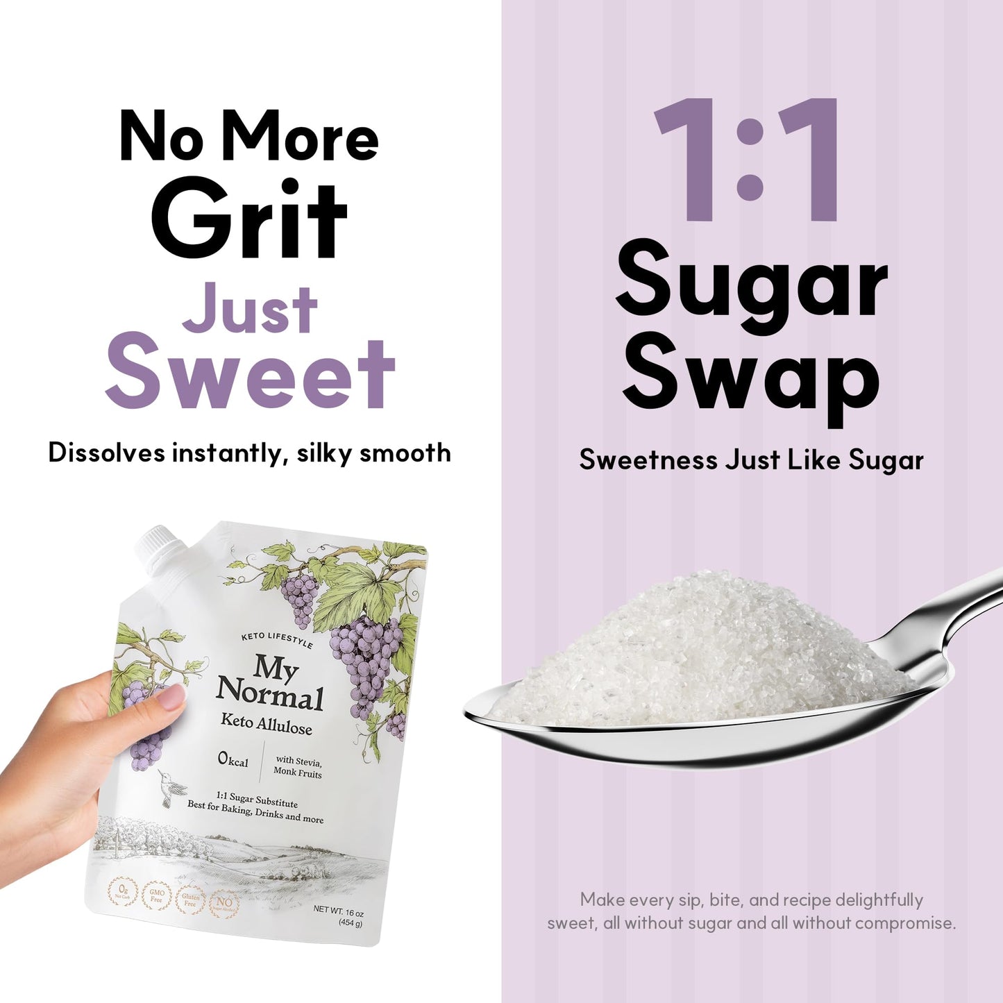 My Normal Keto Powdered Allulose 16oz - 99.8% Allulose, Monk Fruit & Stevia Blend - 1:1 Sugar Substitute, Non GMO, Gluten Free, Zero Calorie Sweetener - 0g Net Carb, No Sugar