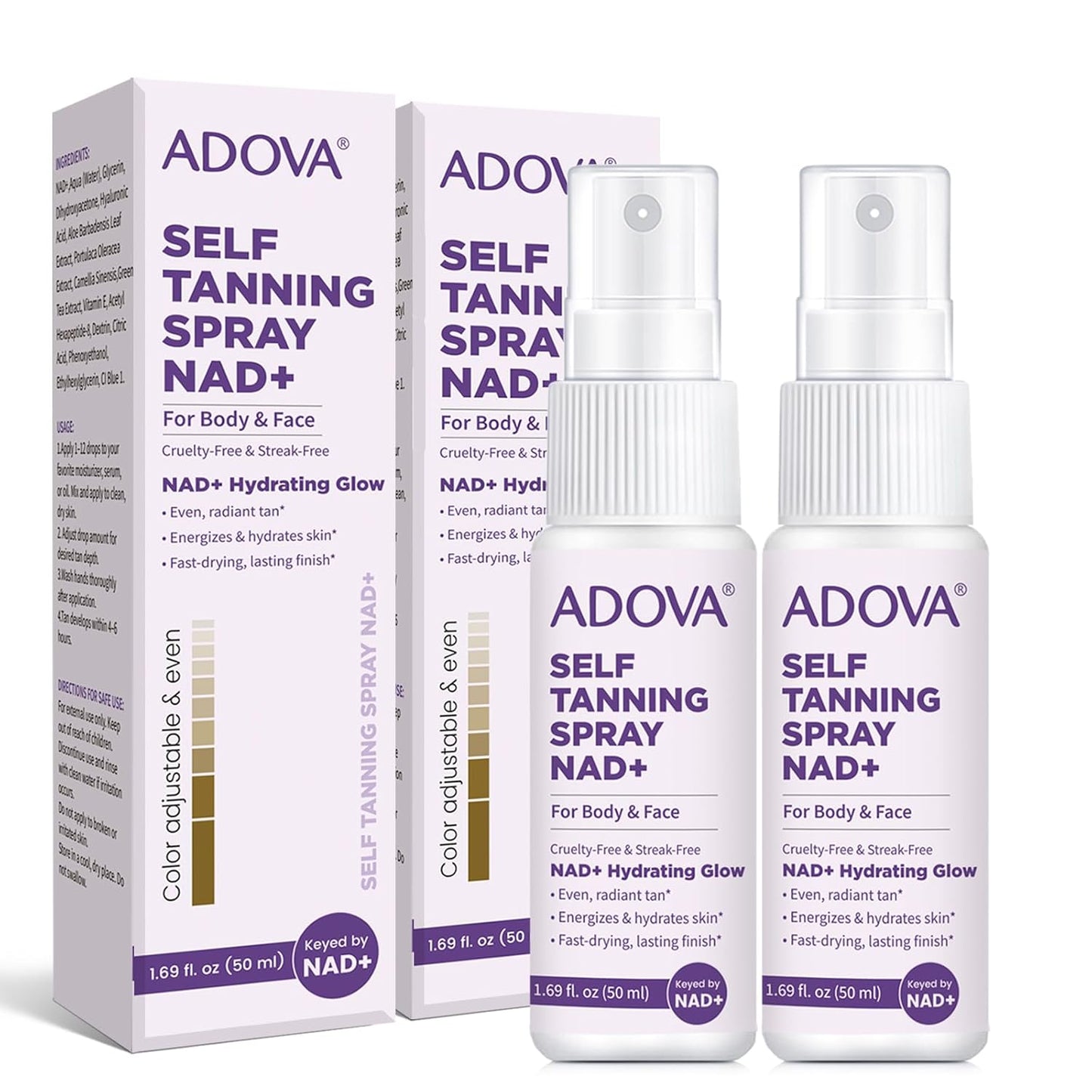 Self Tanning Spray - 2 Pack | Long-Lasting Aloe Vera & Vitamin E Formula for Medium to Dark Skin