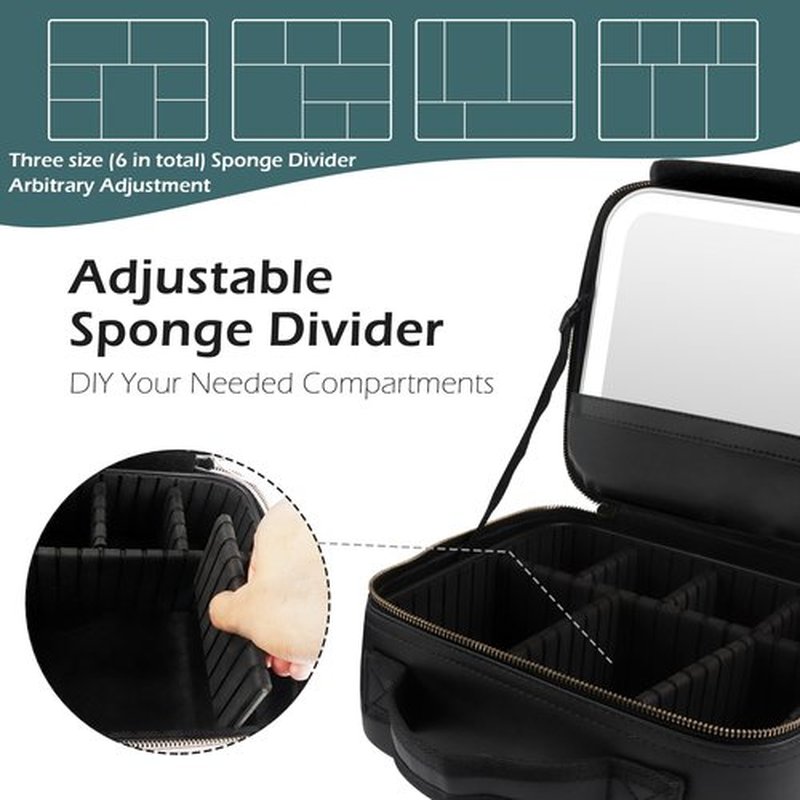 MOMIRA Travel Makeup Bag Cosmetic Bag Makeup Organizer Bag with Lighted Mirror, Adjustable Brightness in 3 Color Scenarios, Waterproof Makeup Train Case, Gift for Women - Woven black