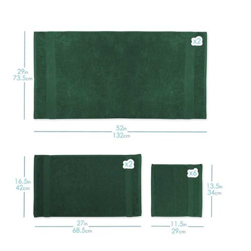 Hearth & Harbor Bath Towels for Bathroom - 100% Ring Spun Cotton Luxury Bathroom Towels - Ultra Soft & Highly Absorbent Bath Towels Set, 6 Piece Set (4 Bath Towels, 2 Washcloths) - Hunter Green