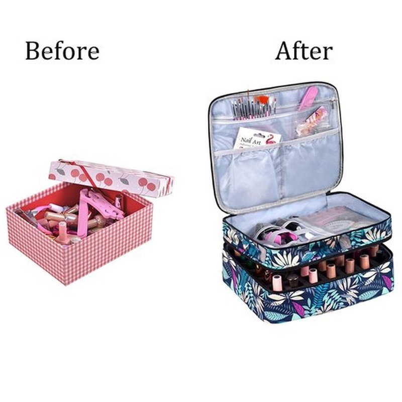 LYFFXYH Nail Polish Carrying Case, Portable Nail Polish Holder Holds 42 Bottles(15ml), Double-layer Storage Bag for Nail Polish and Manicure Set(Leaf-Holds 42 Bottles)