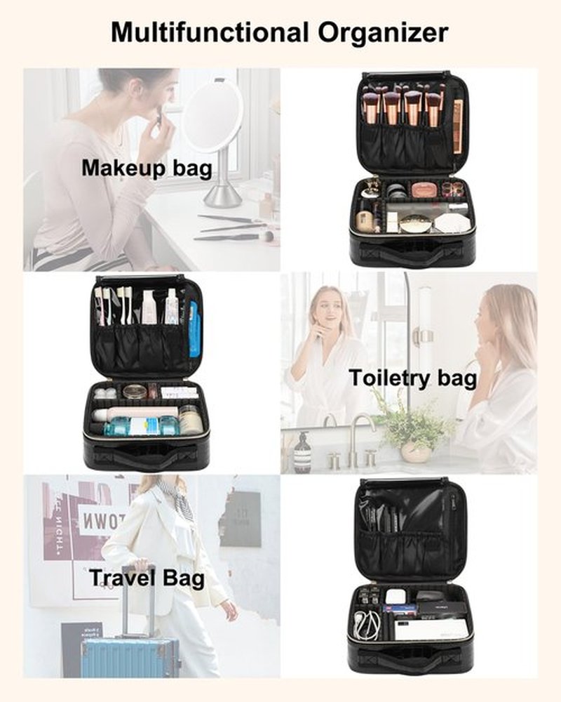 Relavel Travel Makeup Case, Train Case Makeup Brush Organizer, Professional Makeup Artist Makeup Bag, with Adjustable Partition and Shoulder Straps (Crocodile, Small)