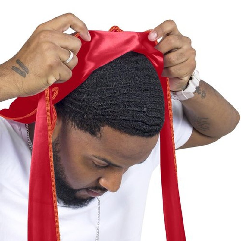 ForceWave Silky Durag for Men Wave Cap Satin Dorag for Men Women 360 Wave (Red with Gold Seam)