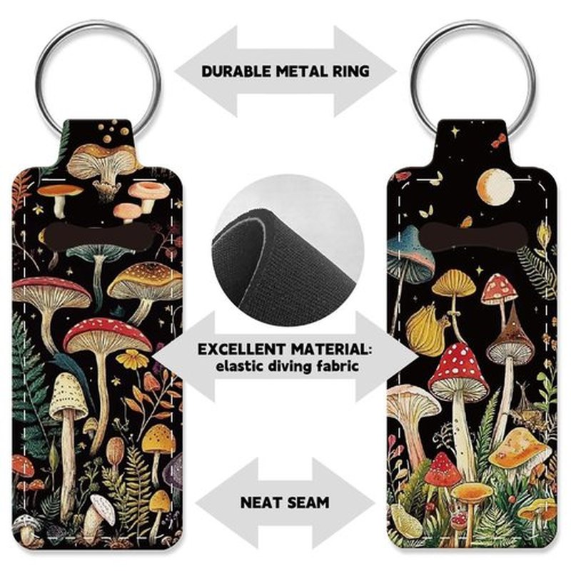 OLYCRAFT 2pcs Lipstick Holder Keychain Mushroom Lip Balm Holders Elastic Diving Fabric Lipstick Keychains Portable Lipstick Holder Bags Lipstick Sleeve Key Ring Holder for Lipstick Chapstick