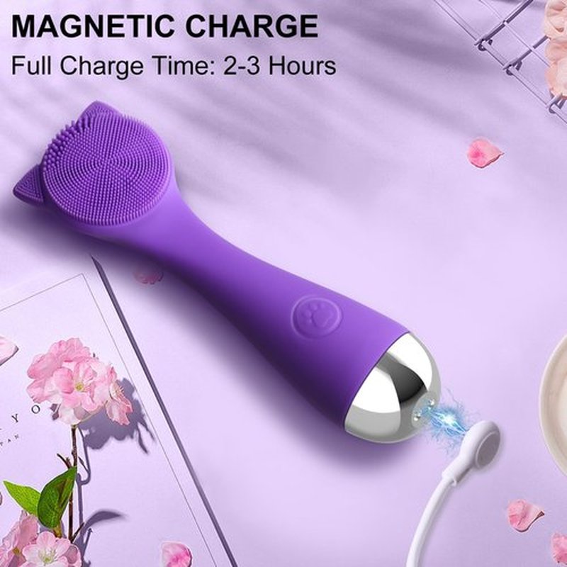 Facial Cleansing Brush, Silicone Face Scrubber Exfoliator for Men & Women, Electric Face Brush Waterproof, with 3 Speeds Adjustable for Deep Cleaning, Removing Blackhead, Face Massaging (Purple)