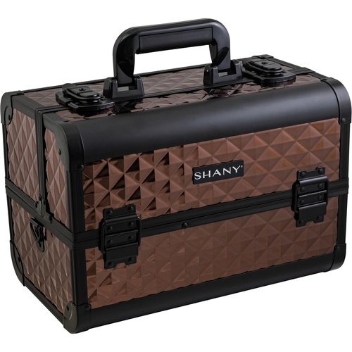 SHANY Premier Fantasy Professional Makeup Train Case Cosmetic Box Portable Makeup Case Organizer Jewelry storage with Locks, 3 Trays,Makeup Brush Holder and Cosmetics Mirror - Copper
