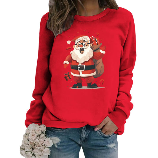 LOAIHA Women's Printed Long-Sleeve Sweatshirt Autumn Crewneck Pullover Patterned Casual Terry Cloth Top Cozy Holiday Wear for Christmas
