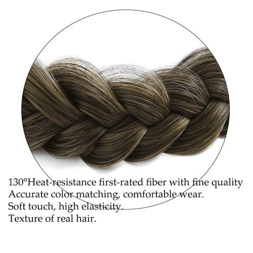 STHEJFB Braid Headband 2 3 Strands combinations Messy Wide Chunky Fluffy Elastic Stretch Hairpiece Braided Headband Women Girl Beauty accessory (Dark brown blonde)