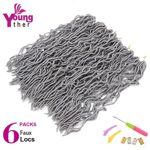 Youngther 24 inch Faux Locs Crochet hair Whole Strand 6 Packs Soft Locs Crochet Faux Locs Synthetic Crochet Braiding Hair Extensions (24 inch (Pack of 6), Grey)