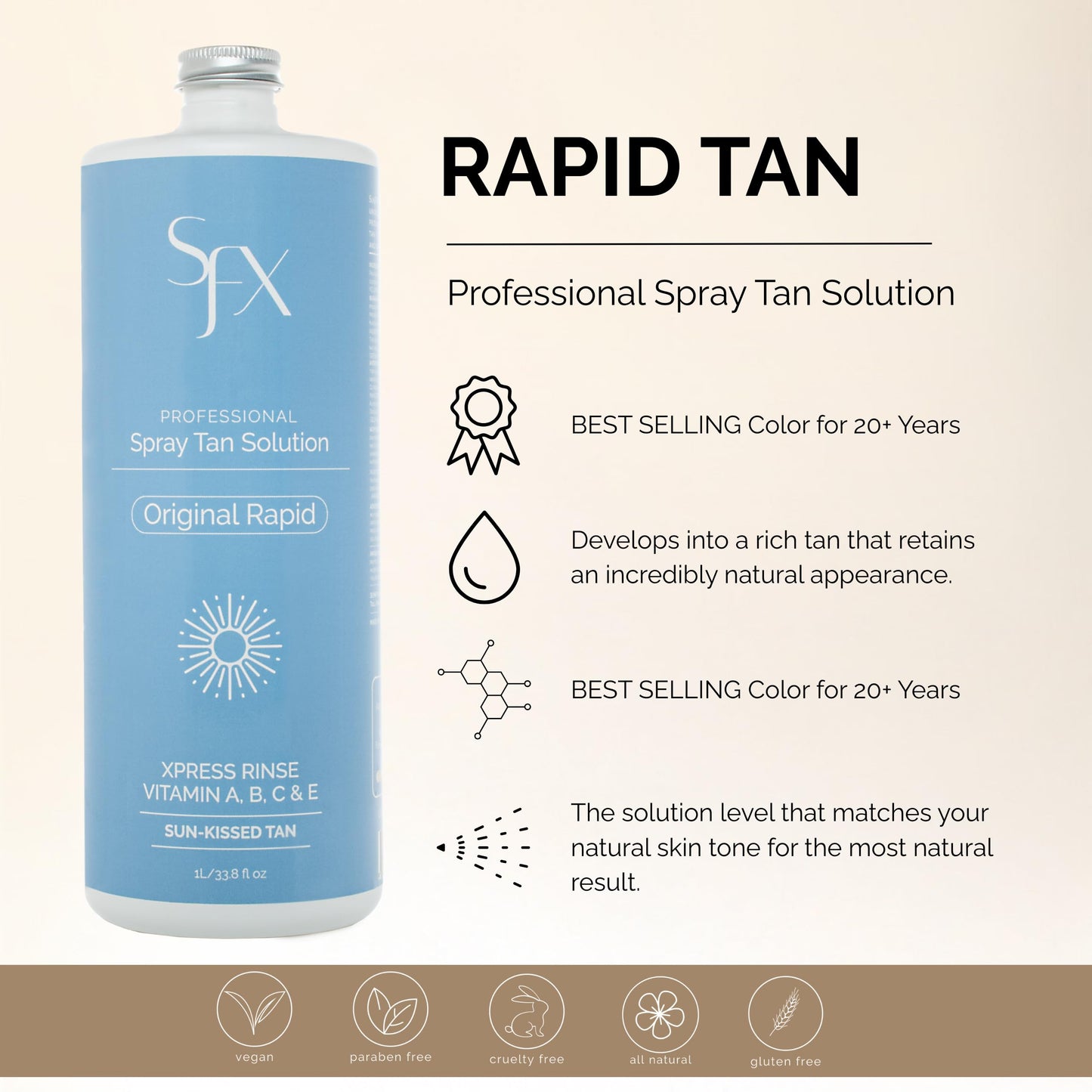 SunFX Rapid - All Natural Spray Tanning Solution | Dark Tan | Dry to Touch (1L/33.8 fl oz, DARK SUMMER)