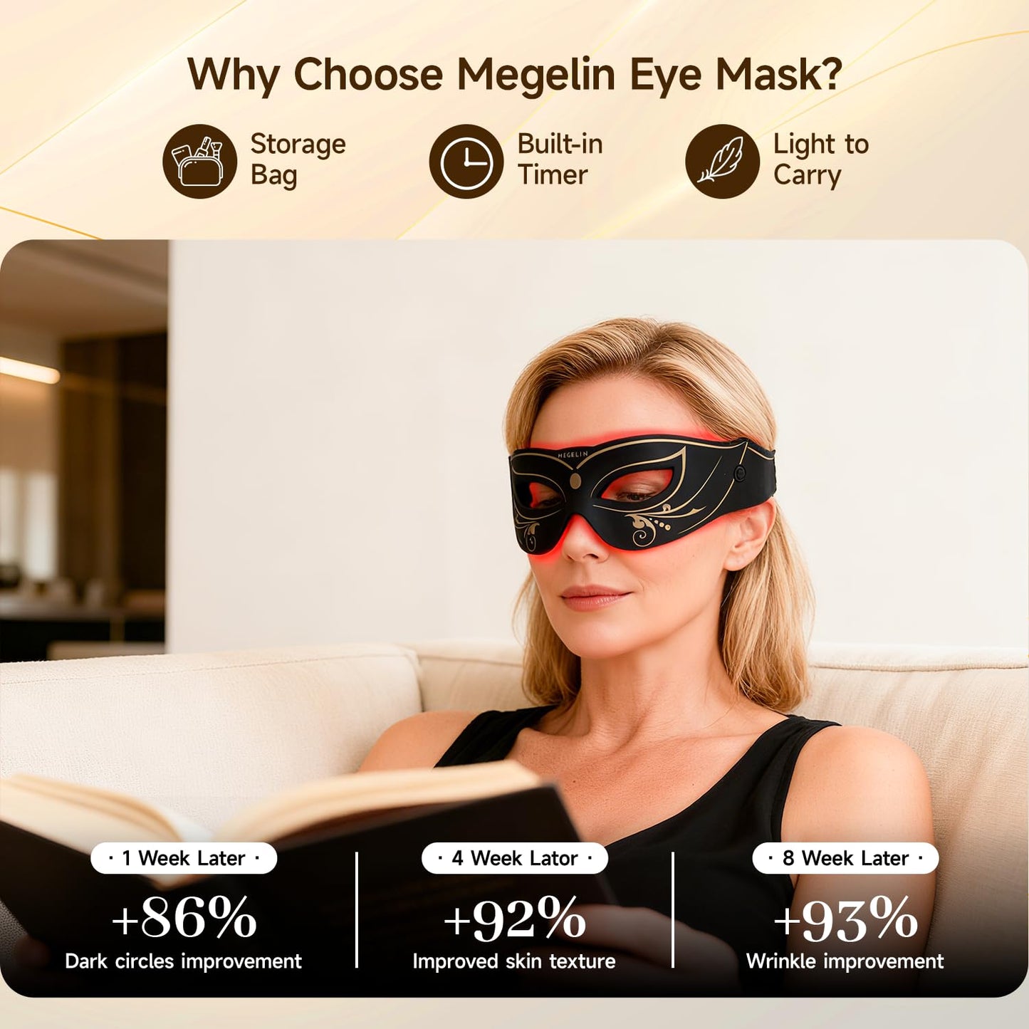 Megelin 3 Modes Red Light Therapy for Eyes, Under-Eye Red Light Therapy Glasses,Treatment of Periorbital Wrinkles and Rhytides,Relieving Eye Fatigue