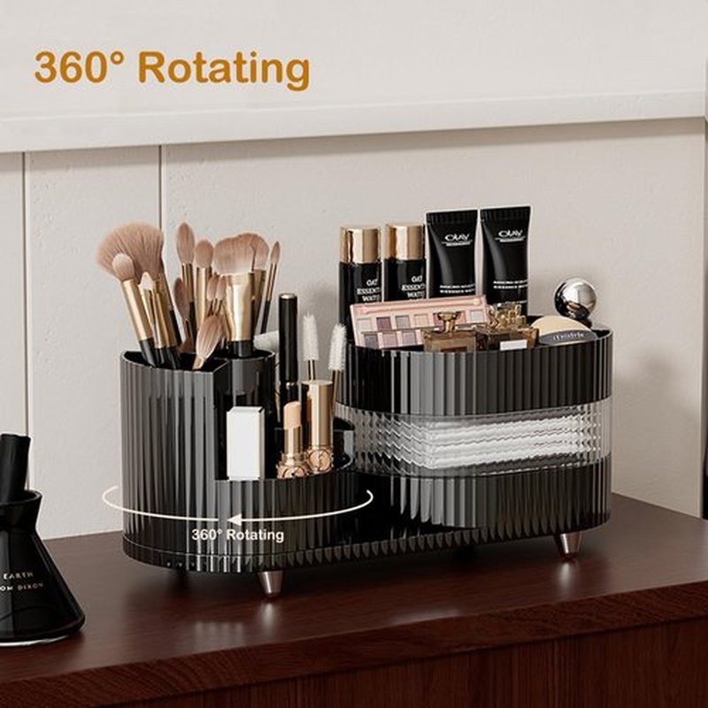 Artcochan Makeup Organizer Countertop 360°Rotating Makeup Organizer for Vanity - Make Up & Jewelry Storage Cosmetic Storage Holder with Makeup Brush Holder and Jewelry Storage (3 Tiers, Black)