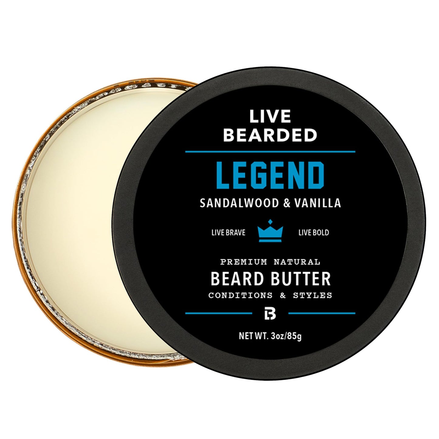 Live Bearded Beard Butter, 3 fl oz - Made in the USA - All-Natural Leave-in Conditioner and Softener with Shea | Legend Scent - Sandalwood, Vanilla