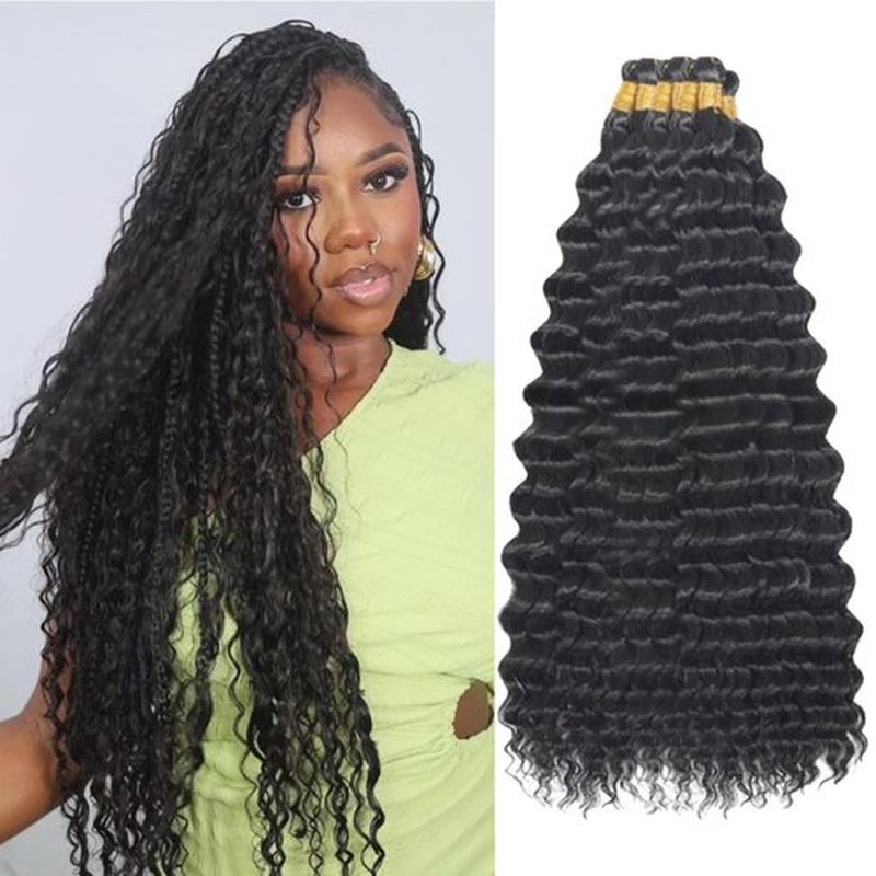 Ocean Wave Crochet Hair 18 inch 7packs Deep Wave Crochet Hair Synthetic Wave Curly Braiding Hair Extensions Ocean Wave Braiding Hair for Black Women (18inch, 1B)