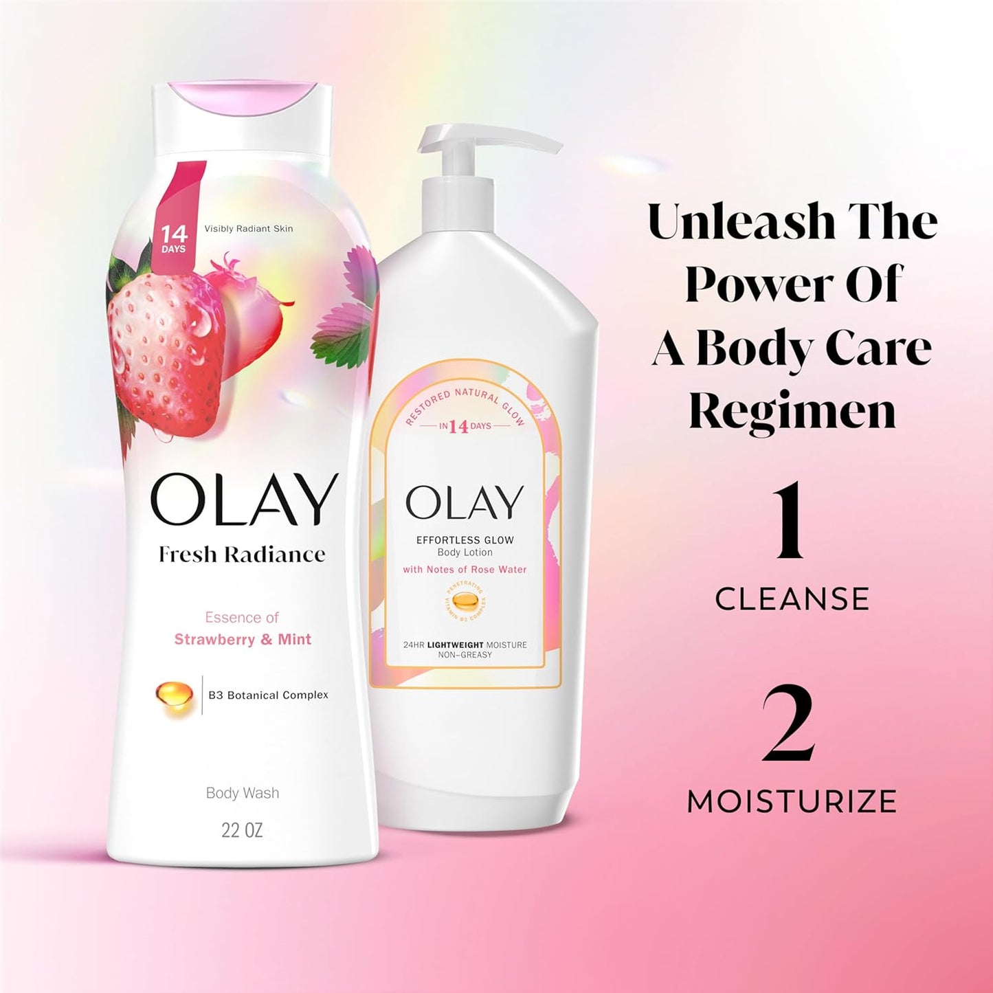 Olay Fresh Radiance Body Wash for Women - Plant-Based Cleansers, Strawberry & Mint, 3.0 fl oz (Pack of 24)