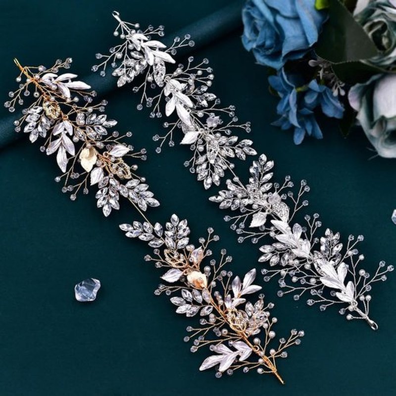 LOVFOIVER Rhinestone Wedding Headband Handmade Leaf Crystal Bridal Headpieces for Wedding Hair Accessories for Brides and Bridesmaid (Gold)…