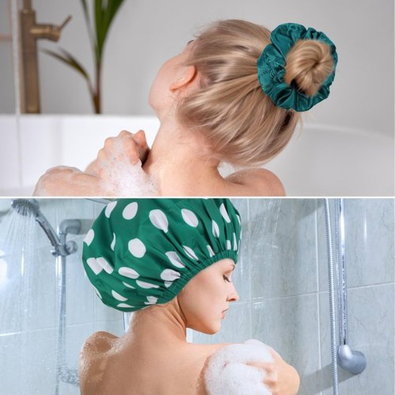 2 Sets Large Shower Caps for Women, Waterproof Shower Cap Double Layers Bath Caps Stocking Stuffers for Women Long Thick Hair (Blue/Green)