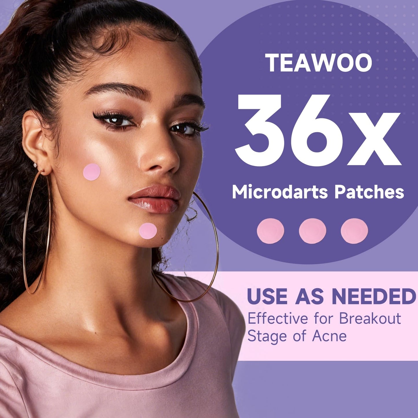 TEAWOO 36-Count Microdart Acne Patches, Cute Pink Round-shaped, Hydrocolloid Pimple Patches with Salicylic Acid & Madecossoside, Microdart Zit Patches for Deep Blemishes & Early Stage Acne (Patented)