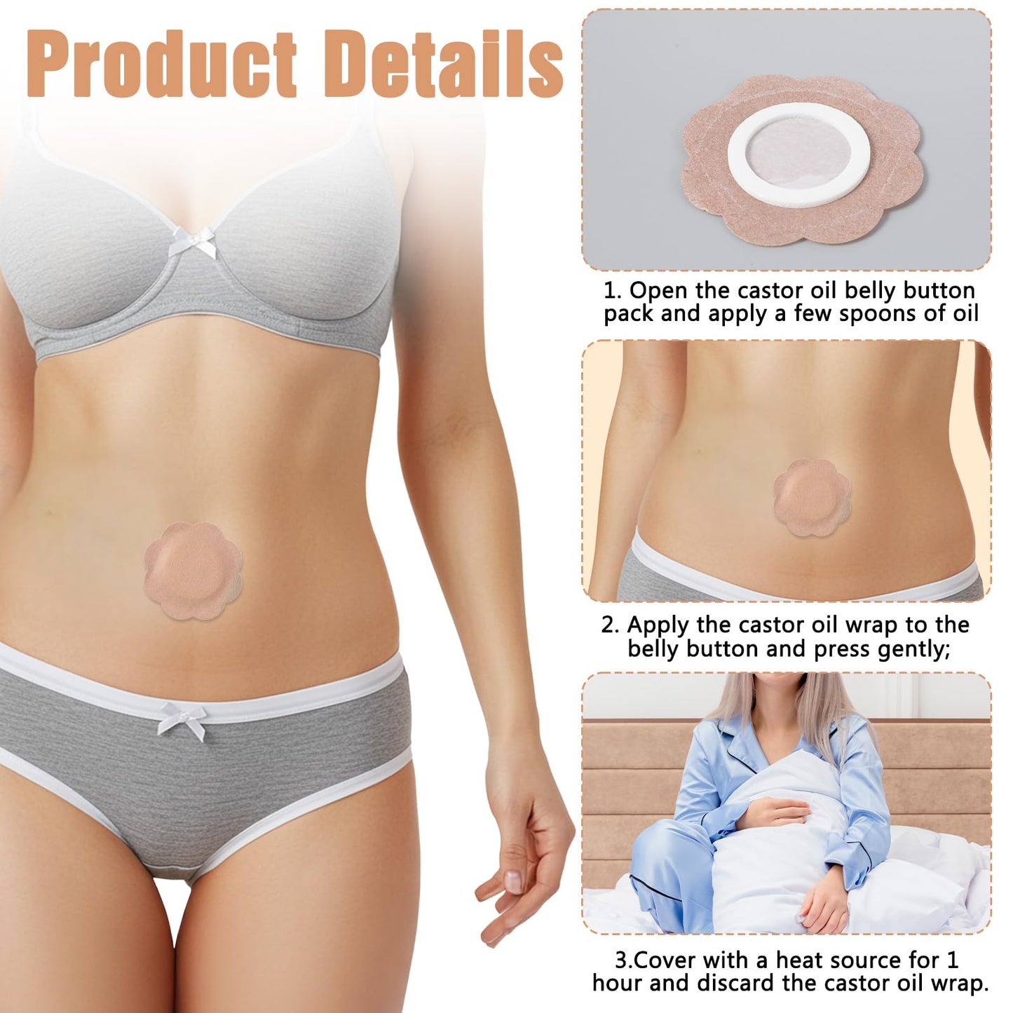 Guduling 60 Pcs Disposable Castor Oil Patches,Flower-Shaped Castor Oil Navel Patch,Self-Adhesive & Waterproof Belly Button Patches for Relaxation