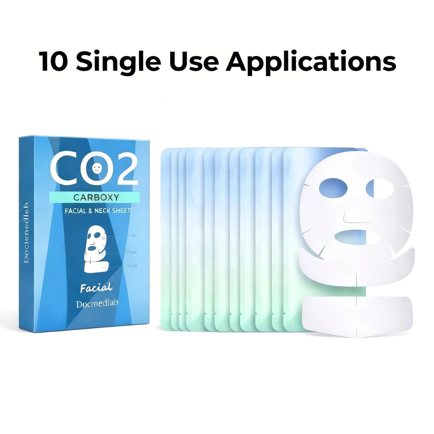 Docmedlab Carboxy CO2 Therapy Dry Facial and Neck Mask Sheets Refill, 10 Pack Individually Wrapped Single Use Cotton Sheets with Citric Acid, Use with Carboxy Gel Systems
