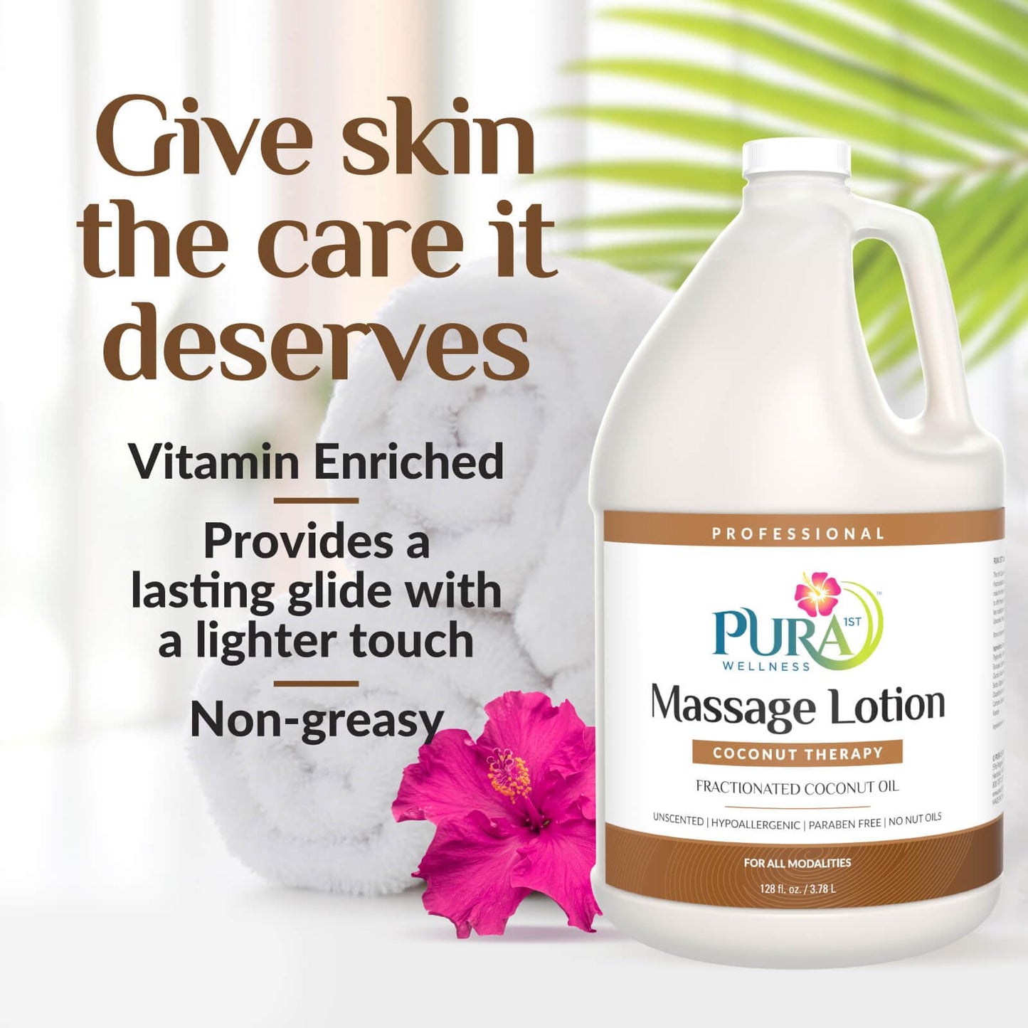 Pura 1st Coconut Therapy 1 Gallon Massage Lotion, Coconut Oil, Professional, Massage Therapy, Deep Tissue, Unscented, Natural Ingredients, Skin Hydrating, Moisturizing, Muscle Relief, for Bruising