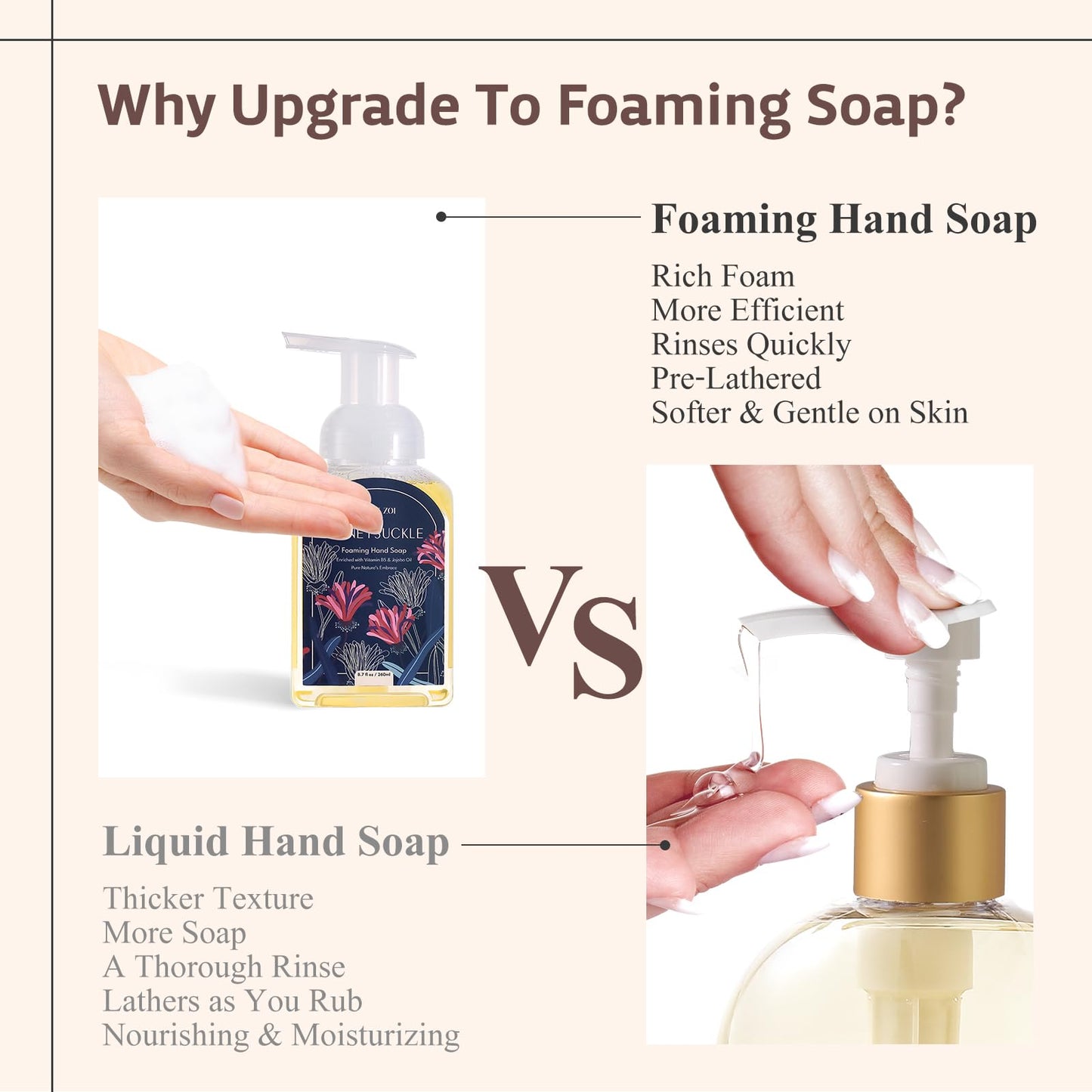 ROMIIE ZOI Foaming Hand Soap Refill Gift Set – Honeysuckle Scent – 3 Pack (1000ML Each) with Dispenser, Gentle & Moisturizing Plant-Based Formula – Bulk Refill Bottles for Bathroom & Kitchen Use