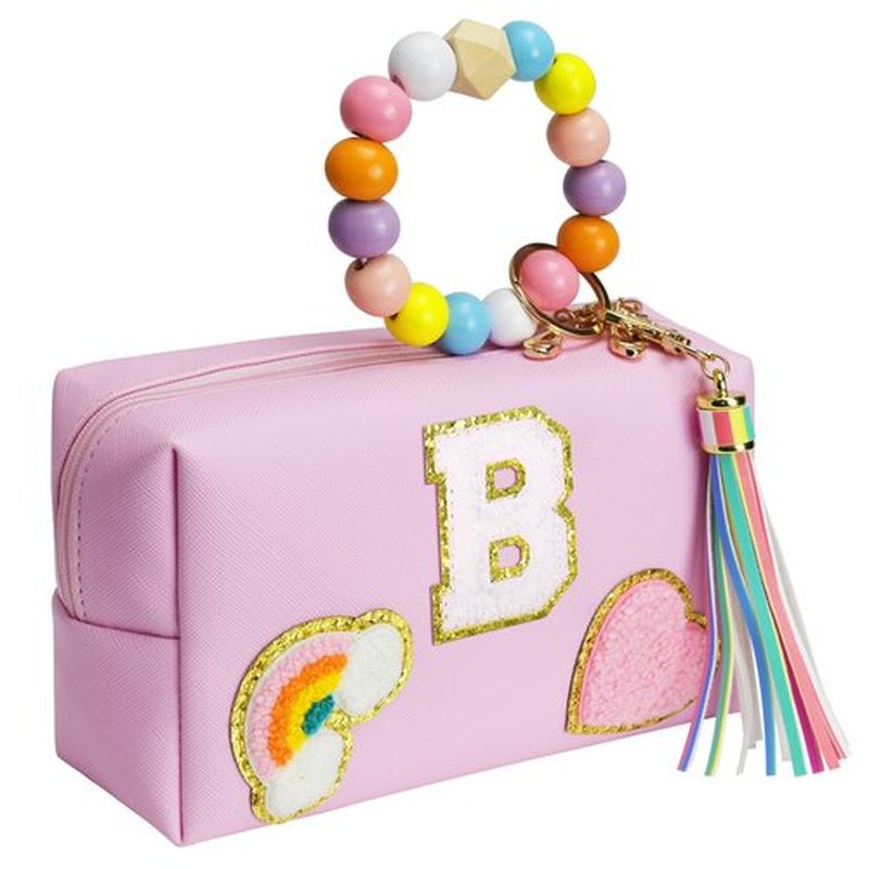 Elilier Kids Skin Care Set for Girls Ages 8-12, Chenille Letter Pouch Cosmetic Bag, Skin Care for Kids Toiletry Bag, Personalized Birthday Gift for Women Girl, Cute Preppy Stuff for Girls (Medium)
