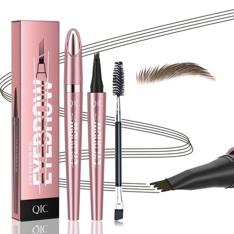 3D Waterproof Microblading Eyebrow Pen with 4 Fork Tip,QIC Eyebrow 4 Tip Brow Pencil,Long-Lasting Natural Eyebrow Hair,Magic Eyebrow Pencil Eyebrow Brush (Black brown)