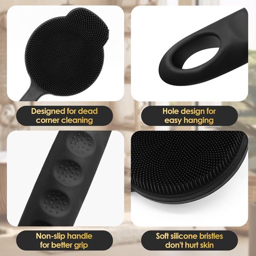VWMYQ Silicone Back Scrubber for Shower, Upgrade Long Handle Silicone Body Scrubber, Back Scrubber Exfoliating and Massage Can Produce More Foam, Long Handle Back Scrubber for Men Women